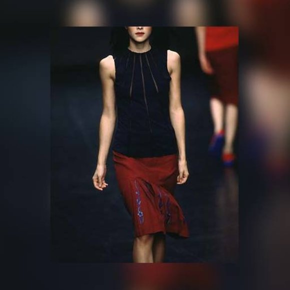 Vivienne Tam Vintage FW/98 Runway Navy Mesh-Stripe Sleeveless Top - Picture 1 of 6